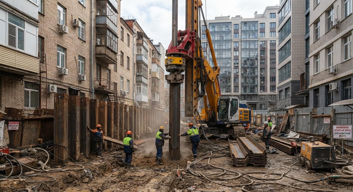 Погружение шпунта в стеснённых условиях и плотной городской застройке